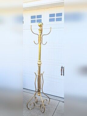 Brass Gold Finish Standing Coat Rack Tree Victorian Antique Exquisite Tall